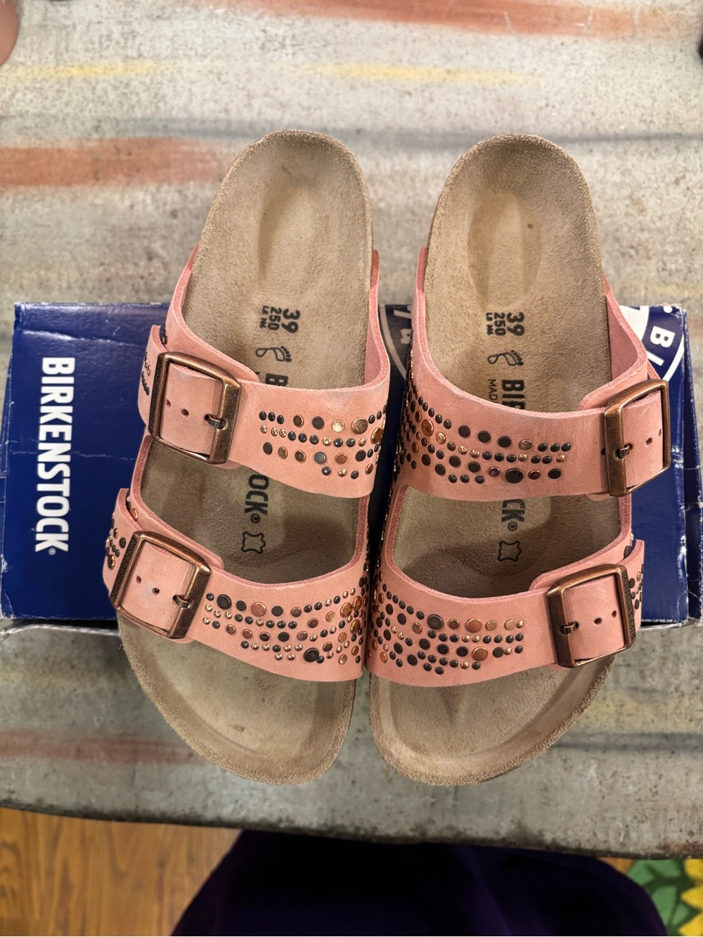 Birkenstock Women’s Pink Arizona Studded Two-Strap Sandal